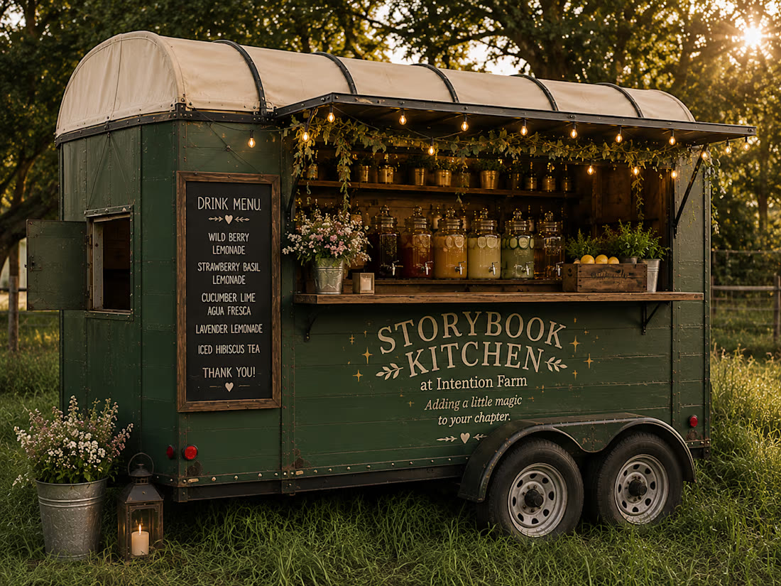 Storybook Kitchen mobile concept with its menu, service window, and green exterior